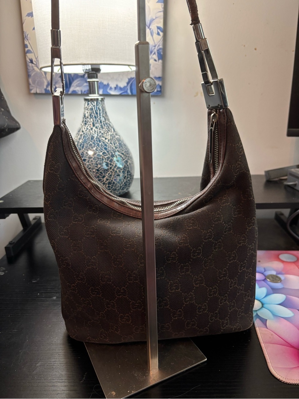 Vintage Gucci Dark Brown GG Monogram Canvas Hobo Bag - Tom Ford Era - Picture 4 of 16